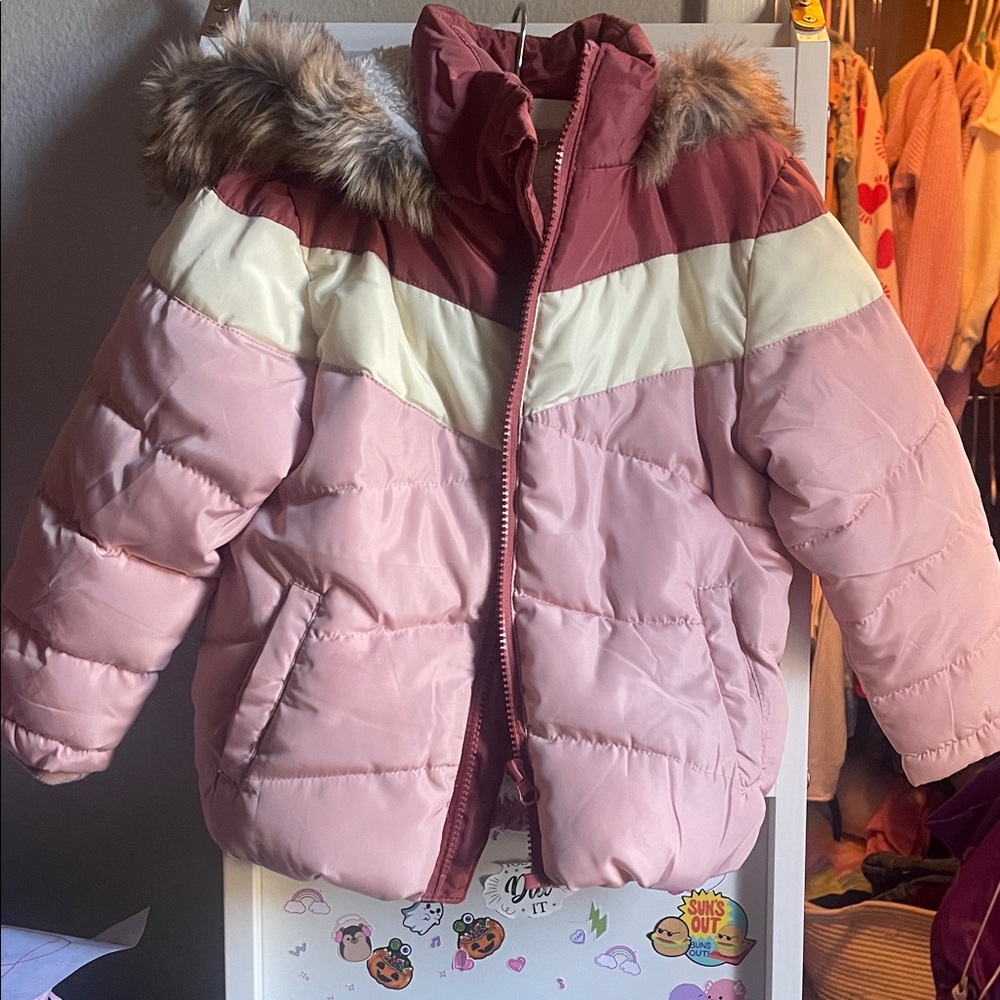 Pink and Cream Kids Puffer Jacket